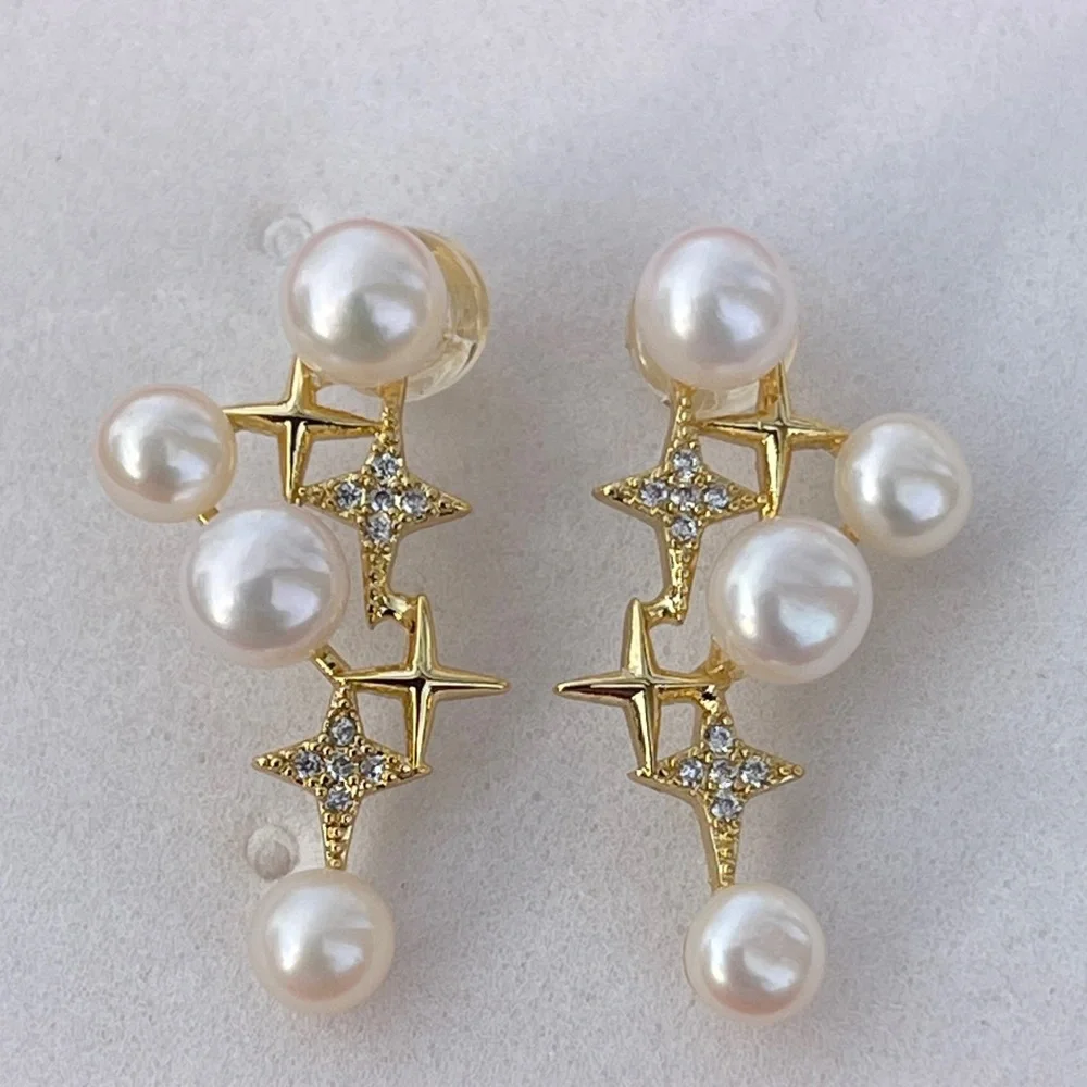14K Gold Filled Shining Genuine Freshwater Pearl Stud Earrings - Picture 4 of 10